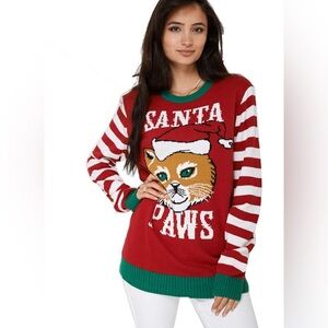 XL New Ugly Christmas Sweater Womens Holiday Ugly Santa Paws Cat Sweater Red